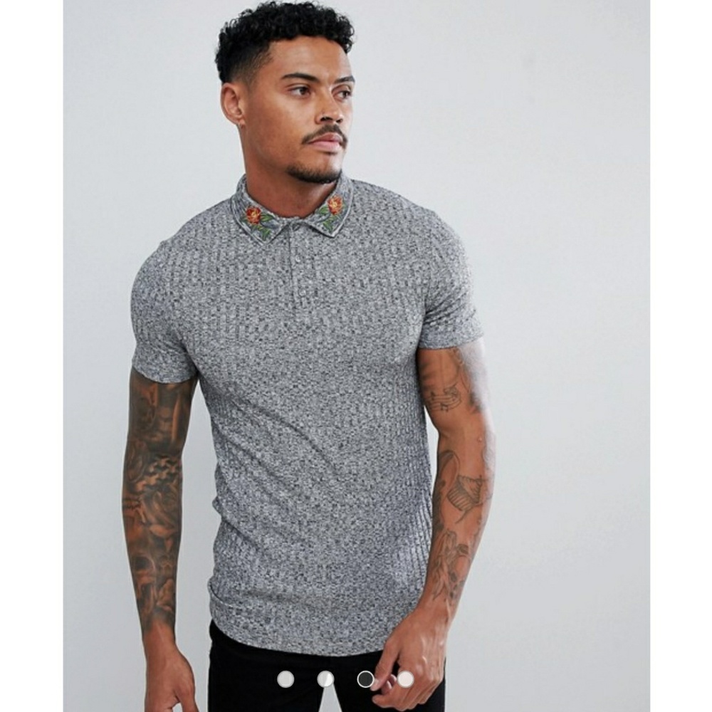 ASOS DESIGN muscle fit polo with rose collar